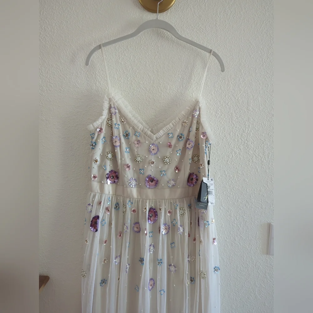 Adrianna Papell Women's Embellished Ruffled V-Neck Gown Dress Size 16 - Picture 5 of 10